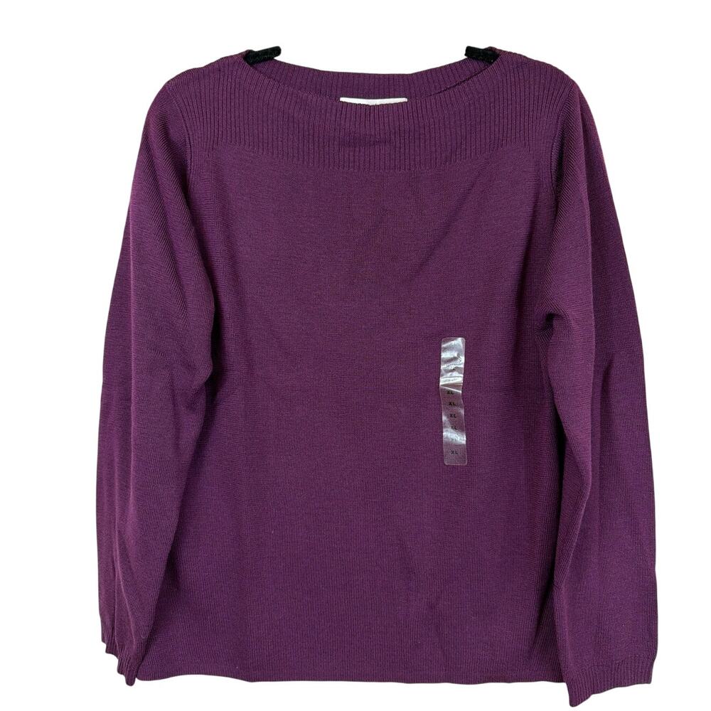 Vintage NWT Norm Thompson Purple Merino Wool Wide Neck Sweater XL